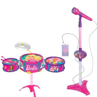 Imagem de Brinquedo Musical Barbie Dreamtopia Bateria E Microfone Com Pedestal -