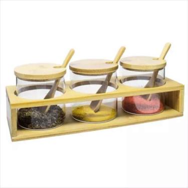 Imagem de Kit 3 Potes Condimento Porta Temperos de Vidro 300ml Com Base, Tampa e