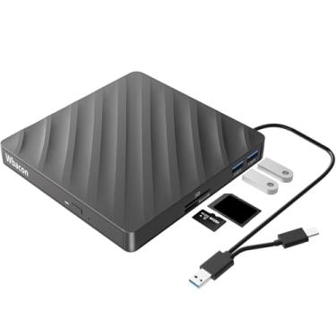 Imagem de Unidade Bluray externa 5 em 1, USB 3.0 Tipo-C fino gravador de DVD Bluray externo óptico com leitor de cartão SD/TF 2 Hubs USB 3.0 compatível com Windows XP/7/8/10 MacOS MacBook Laptop e Desktop