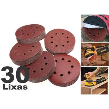 Imagem de Kit 30 Disco Lixa para madeira metal massa e similares 125mm 8 Furos l