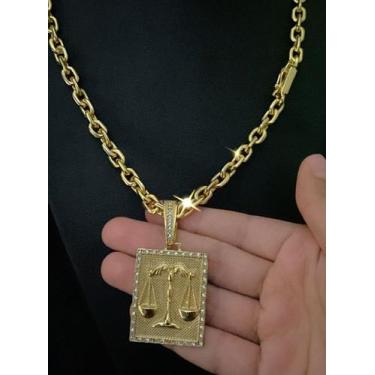 Imagem de Cordão cadeado 8mm + pingente direito - banhado a ouro 18k - ToJoia18k