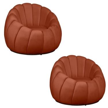 Imagem de Kit 02 Poltrona Decorativa Concha Base Arco Giratória Veludo - Fina Mo