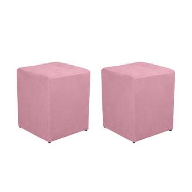 Imagem de Kit 2 Puff Quadrado Decorativo Suede - Casa da Poltrona, Rosa