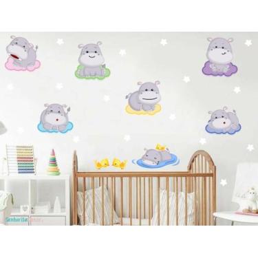 Imagem de adesivo de parede hipopótamos nuvens quarto de bebê - Senhorita Decor