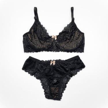 Imagem de Conjunto de Sutiã Sem Bojo  com Aro e Calcinha Renda Sexy Transparente