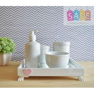 Imagem de Kit Higiene Bebê Bandeja Porcelana Branca Banho K037 Coração - Ciranda