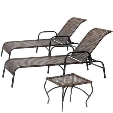 Imagem de Jogo 2 Espreguiçadeiras com Mesa Baixa Catar para Piscina, Área Extern