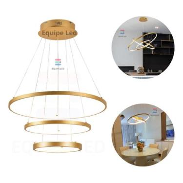 Imagem de Lustre Pendente Moderno Anéis Led 89w 3 Arcos 60cm Cor Dourado Equipe 
