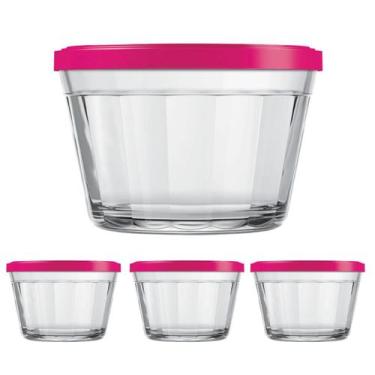 Imagem de 3 Tigelas de Vidro Americano C Tampa Gelatina Papinha 350ml - NADIR FI