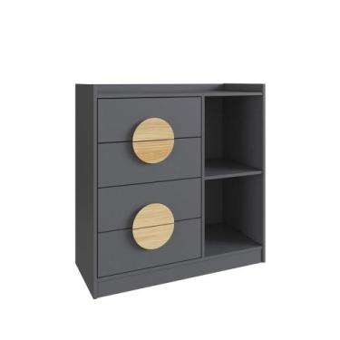 Imagem de Cômoda Édez Cembra, 4 Gavetas e 2 Prateleiras, Grafite - Herval