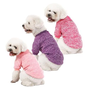 Imagem de Suéter para cães, suéteres para cães pequenos, 2, pacote com 3 roupas quentes e macias para animais de estimação para filhotes, gatos médios e grandes, cães menina ou menino, colete de camisa para cachorro para inverno e Natal (GG, fivela rosa + roxo + rosa quente)