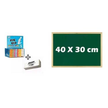 Imagem de Kit Lousa Quadro Negro/verde Madeira + Apagador + Caixa Giz - newf7