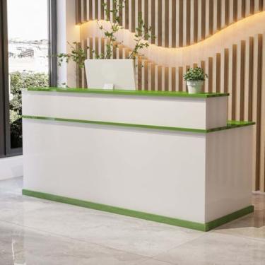 Imagem de Luzes de balcão de recepção moderno balcão de varejo com gavetas mesa de recepção balcão frontal com armário armário caixa simples para checkout, escritório, salão de beleza, lobby, J, 140 x 60 x 100