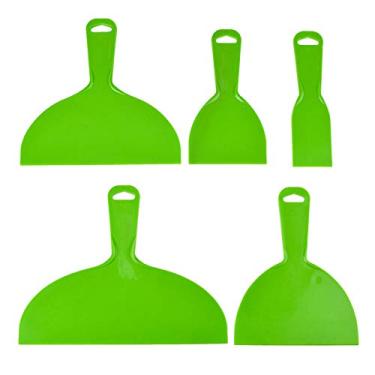 Imagem de Conjunto de 5 facas de plástico reutilizáveis para raspadores flexíveis, ferramenta de raspador de tinta flexível para decalques, papel de parede, assadeira, parede e carro, massa, remendo e pintura