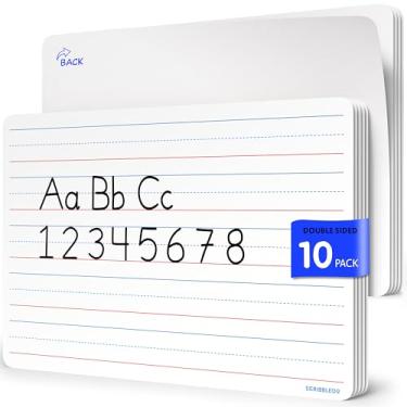 Imagem de SCRIBBLEDO Folhas pequenas apagáveis forradas para estudantes 23 x 30 cm, folhas apagáveis a seco com linhas pautadas para escrever quadros brancos, material escolar em casa, professores, sala de aula