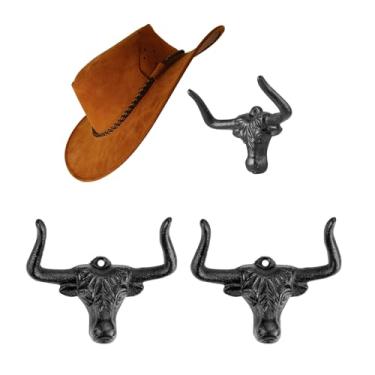 Imagem de Suporte de chapéu de cowboy para parede, suporte moderno de metal de ferro fundido, chapéu de caubói, cabide de cowgirl para decoração de parede ocidental (preto, pacote com 3)