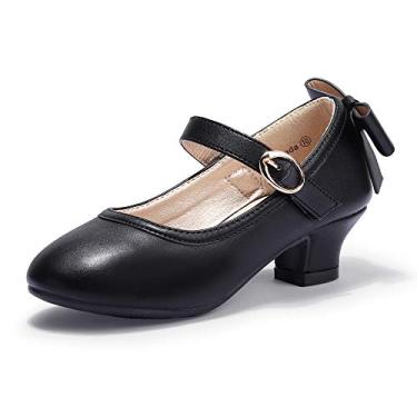 Imagem de PANDANINJIA Vestido de Jada Mary Jane para meninas/crianças pequenas, sapatos de salto baixo para festas e casamentos, Poliuretano preto, 13 Little Kid