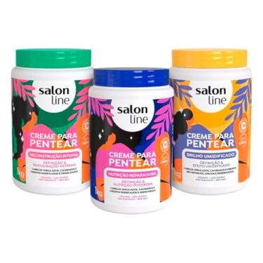 Imagem de Salon Line, Kit com 3 Cremes de Pentear: Reconstrução, Nutrição e Brilho, Veganos - Para Cabelos Ondulados, Cacheados e Crespos, 1 kg
