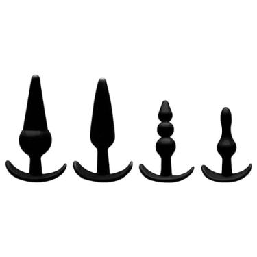 Imagem de Kit com 4 Plugs Anais Cor Preto Diferentes Modelos para Iniciantes e Praticantes Produtos Adultos para Brincadeiras Sensuais