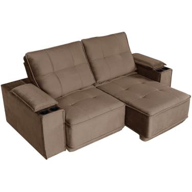 Imagem de Sofá Memory 4 Lugares Retrátil e Reclinável Tecido Linho 210cm Gralha Azul Cor Marrom