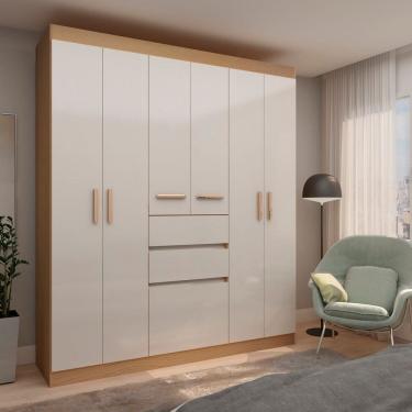 Imagem de Guarda-roupa Casal 7 Portas 2 Gavetas Berna Yescasa Freijo/White laca