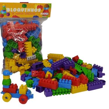 Imagem de Brinquedo Blocos Montar E Encaixar 140 Peças Didáticos Coloridas