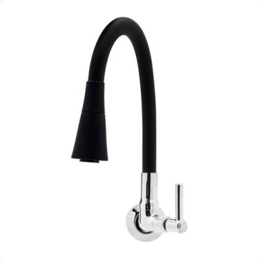 Imagem de Torneira de Cozinha Pia Gourmet Bica Cone Flexível Emborrachado Preto 