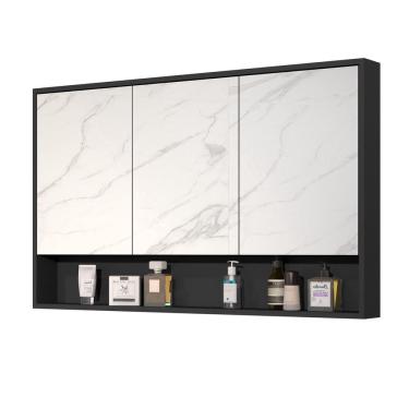 Imagem de Armário Banheiro 90Cm 3 Portas Com Espelho Hefesto Preto