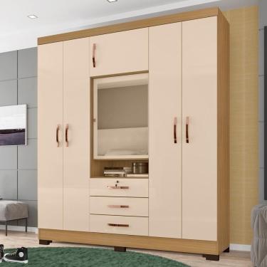 Imagem de Guarda Roupa 6 Portas 3 Gavetas Espelho 180 Cm 6542 Carvalho Am Off White