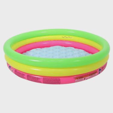 Imagem de Piscina Inflável 3 Anéis Coloridos 62L Redonda infantil bebe playground inflável pequena criança