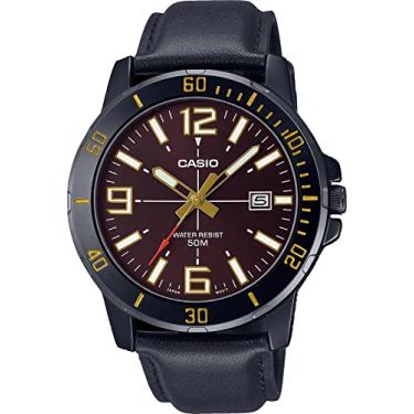 Imagem de Casio MTP-VD01BL-5BV Men's Enticer Black IP Leather Band Brown Dial Casual Analog Sporty Watch