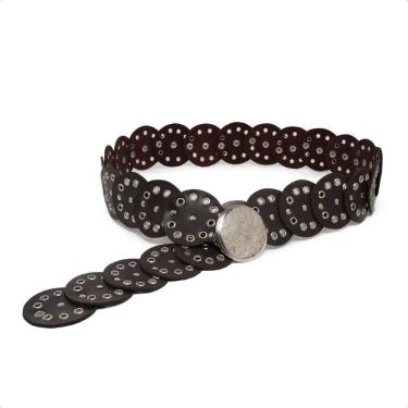 Imagem de Cinto Boho Country Feminino Retro Chique Com Fivela Niquel Prata Texturizado Com Apliques Modinha