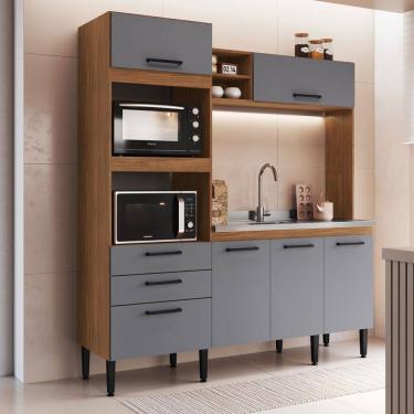 Imagem de Cozinha Compacta Marrom 6 Portas 2 Gavetas Freijó/Cinza - Irm Móveis