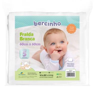Imagem de Fralda de Pano 5 Unidades Especial 60 cm x 60 cm Bercinho, Branco