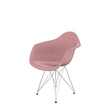 Imagem de Cadeira Eames Com Braço Eiffel Rosa  Base Aço Cromado