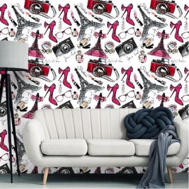 Imagem de Papel de Parede Paris Estiloso em tons de Pink e Preto - Inove Papéis 