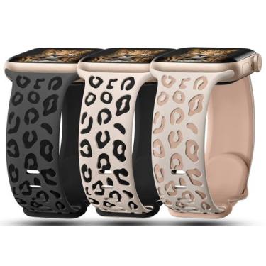 Imagem de Pulseira de relógio CreateGreat Leopard gravada, pacote com 3, 42 a 49