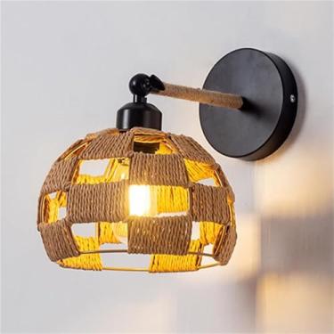 Imagem de Luminária de parede estilo fazenda com gaiola de corda de cânhamo E27, feita à mão, para canto de café, para quarto, sala de estar, corredor e cozinha (C)