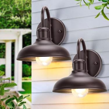 Imagem de MYHXQ Pacote Com 2 Luminárias Externas Tipo Pescoço De Ganso, Luzes De Celeiro Para Varanda, Arandela Externa Industrial Marrom Para Garagem, Pátio, Base E26 Antiferrugem Para Porta De Entrada De G