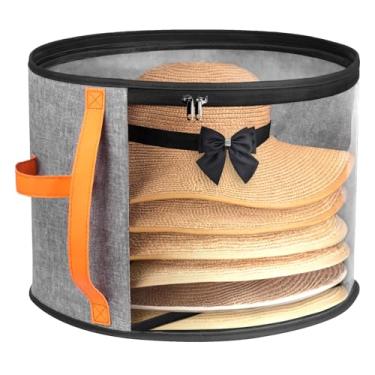 Imagem de kushon Caixa de armazenamento de chapéu transparente grande para mulheres, organizador de chapéu de cowboy para armário, estojo de chapéu de abas largas com alças de transporte, bolsa de chapéu (cinza
