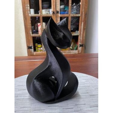 Imagem de Escultura Enfeite Gato Gatinho Elegante Decorativo Plástico 25cm Adorn