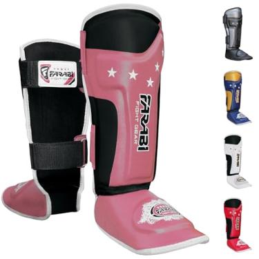 Imagem de Almofadas de canela infantis Farabi Caneleiras Instep Junior Muay Thai MMA Caneleiras Protetor de perna e pé..., Pink/Black, Junior