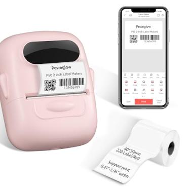 Imagem de Etiquetadora P50 de 5 cm com impressão de 1,2 a 5 cm, impressora térmica Bluetooth para joias/prata holográfica/transparente/colorida/branca com 1 rolo de etiqueta de 40 x 30 mm - rosa