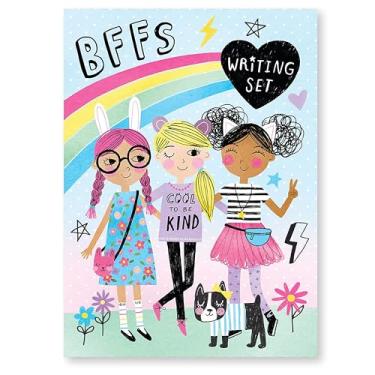 Imagem de Jewelkeeper Kit de escrita Cool Girls Rainbow Design, conjunto de cartas de papel de papelaria para meninas, adesivos, selos de envelope