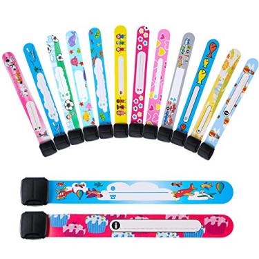 Imagem de 14 peças de pulseiras de identificação reutilizáveis para identificação de segurança para crianças, pulseira de identificação à prova d'água, pulseira de segurança para meninos e meninas