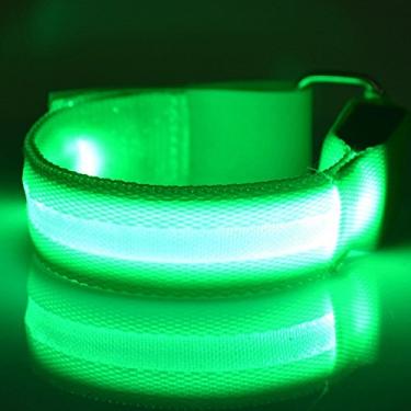 Imagem de Pulseira de LED moderna, recarregável por USB, braçadeira esportiva que brilha no escuro, pulseiras ajustáveis para homens e mulheres, luzes de segurança noturna para corrida, ciclismo, caminhadas, Verde, One size fits all