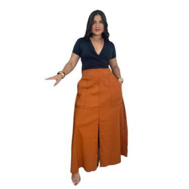 Imagem de Saia Longa Fenda Frontal Moda Evangélica Feminina - Miss Flower, Terra