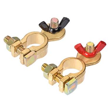 Imagem de uxcell Braçadeiras de conector de terminal de bateria conjunto negativo positivo latão 1 par
