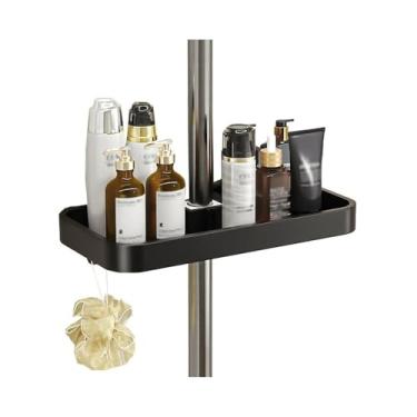 Imagem de Suporte para Chuveiro Organizador de chuveiro para banheiro, prateleira de chuveiro moderna de alumínio com corrimão e ganchos, altura ajustável e rotação, organizador de chuveiro suspenso Toalheiro(P