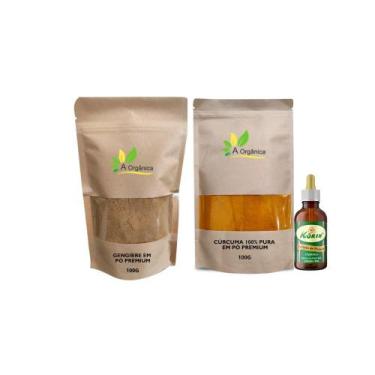 Imagem de Kit: Cúrcuma Pura 100g + Gengibre em pó 100g + Própolis Verde 30ml - A